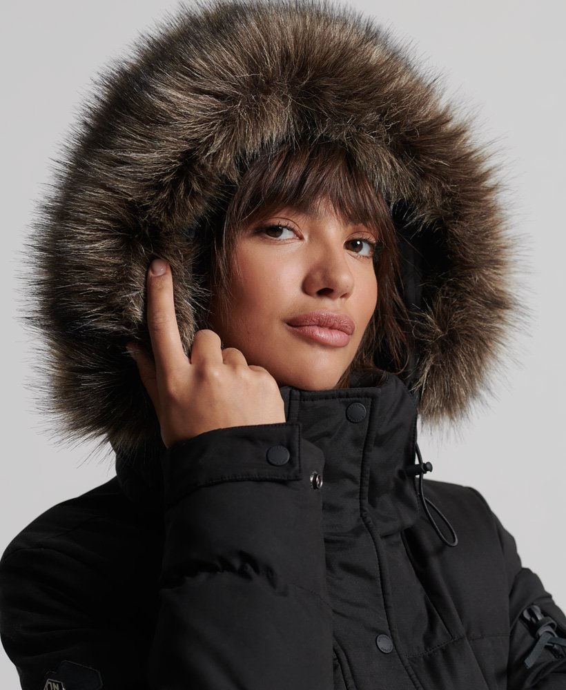 Womens - Microfibre Expedition Longline Parka Coat in Black | Superdry