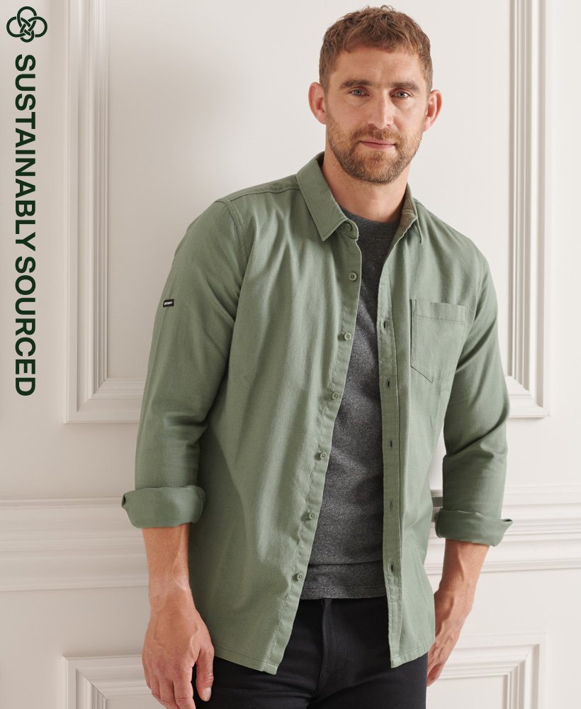 Men's - Studios Organic Cotton Lightweight Overshirt in Green | Superdry UK