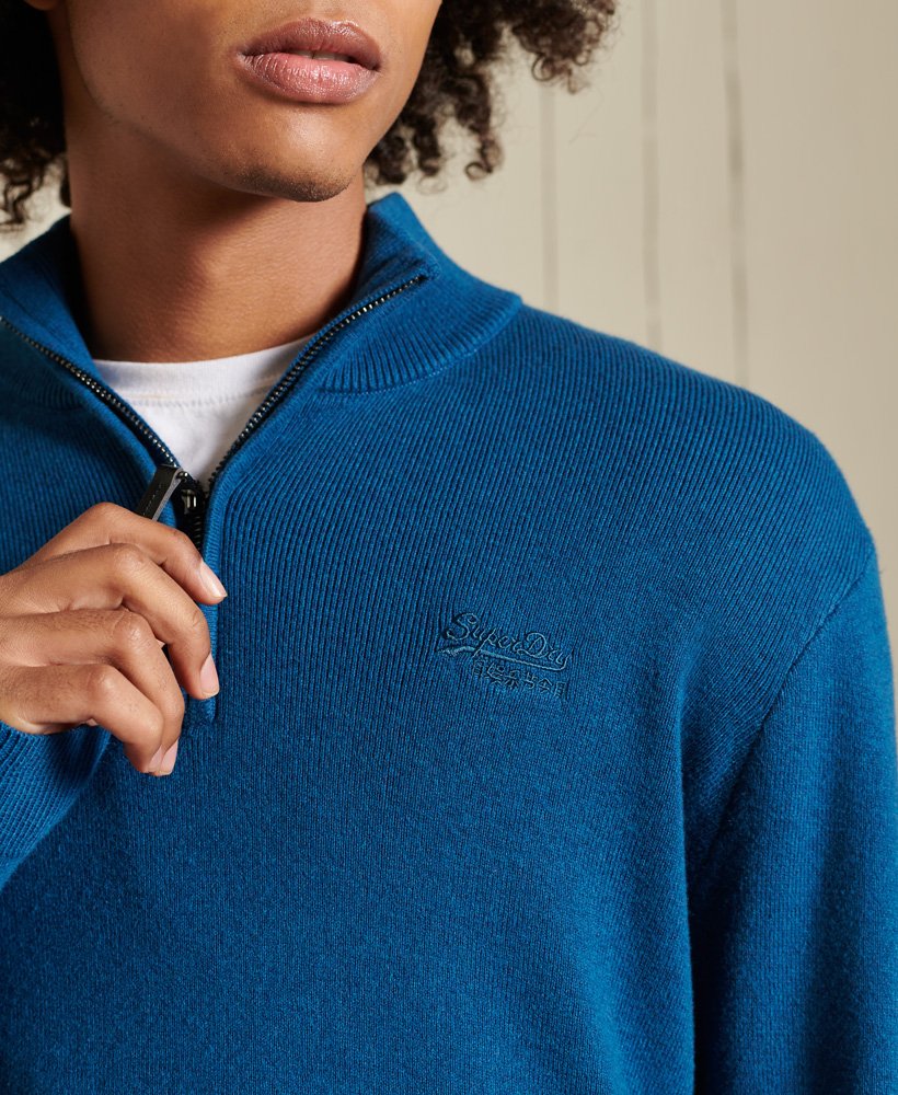 Mens Organic Cotton Embroidered Henley Sweatshirt in Blue Superdry
