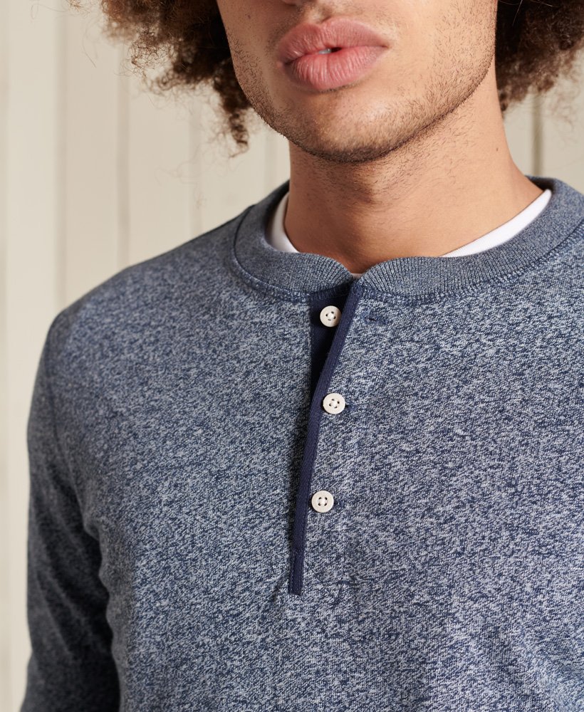 Men's Organic Cotton Long Sleeve Henley Top in Frosted Navy Grit