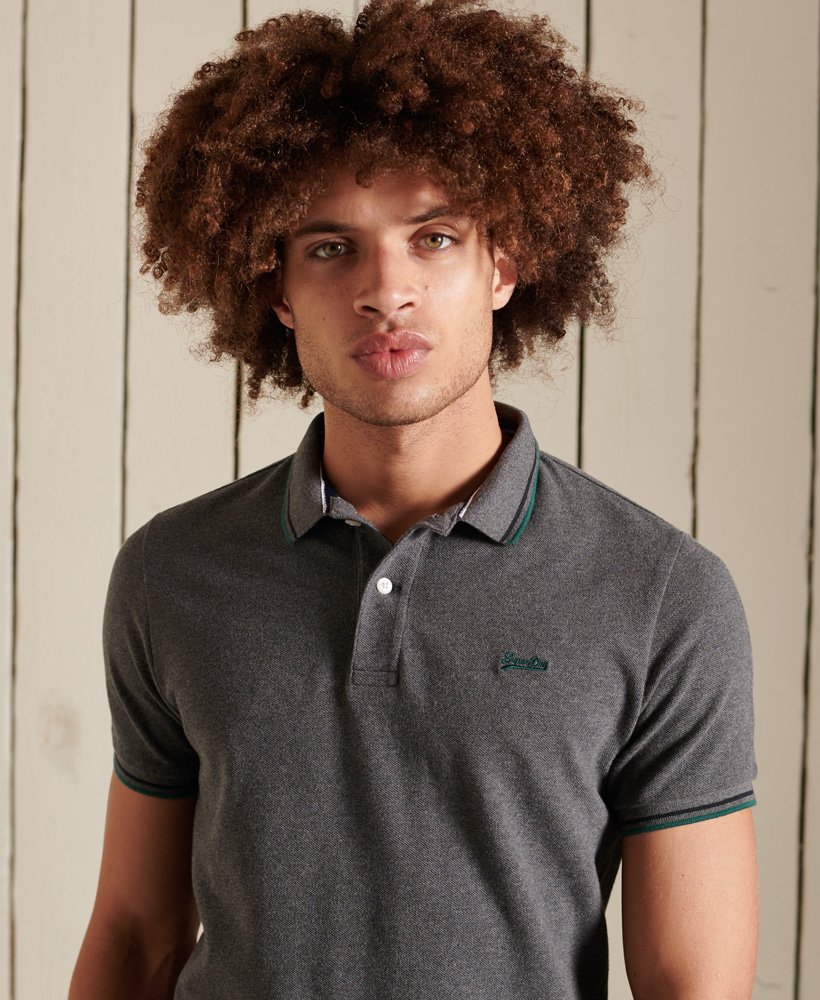 Organic | Charcoal in Marl/forest Men\'s Short Cotton Sleeve Tipped Rich US Superdry Polo Shirt