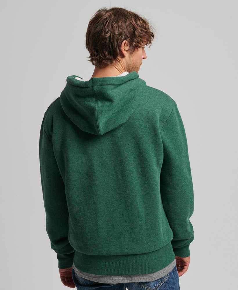 Mens - Borg Lined Zip Hoodie in Heritage Pine Green Marl | Superdry UK