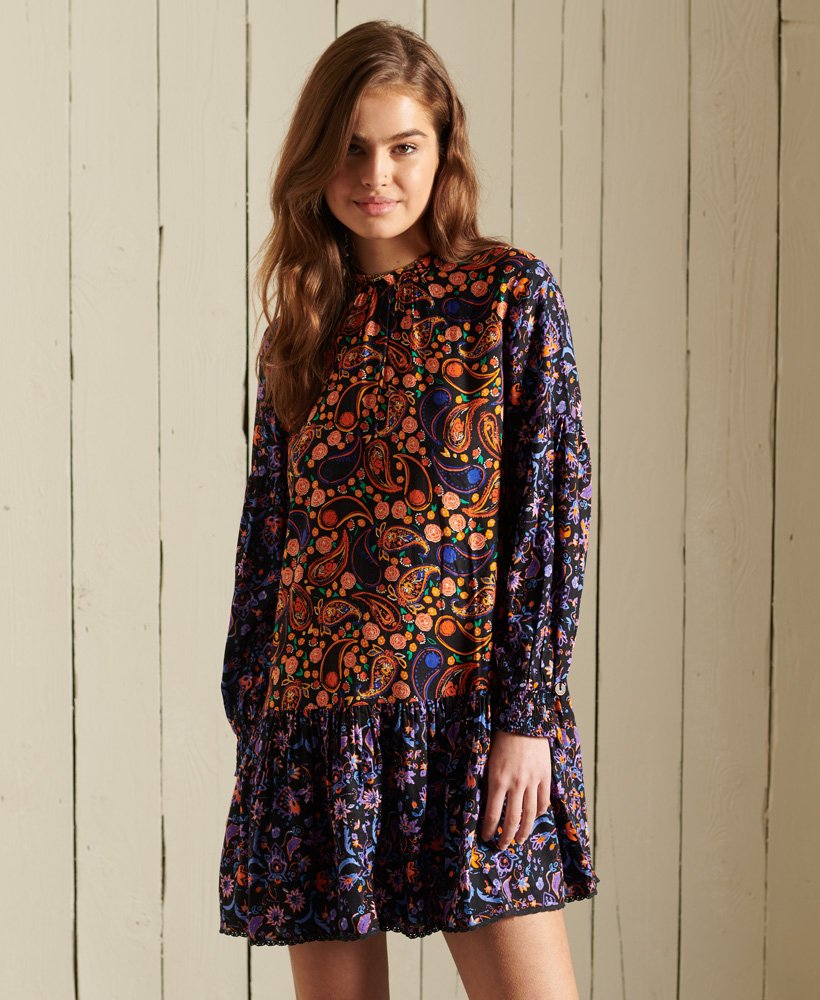 High Neck Mini Dress in Multi Paisley 