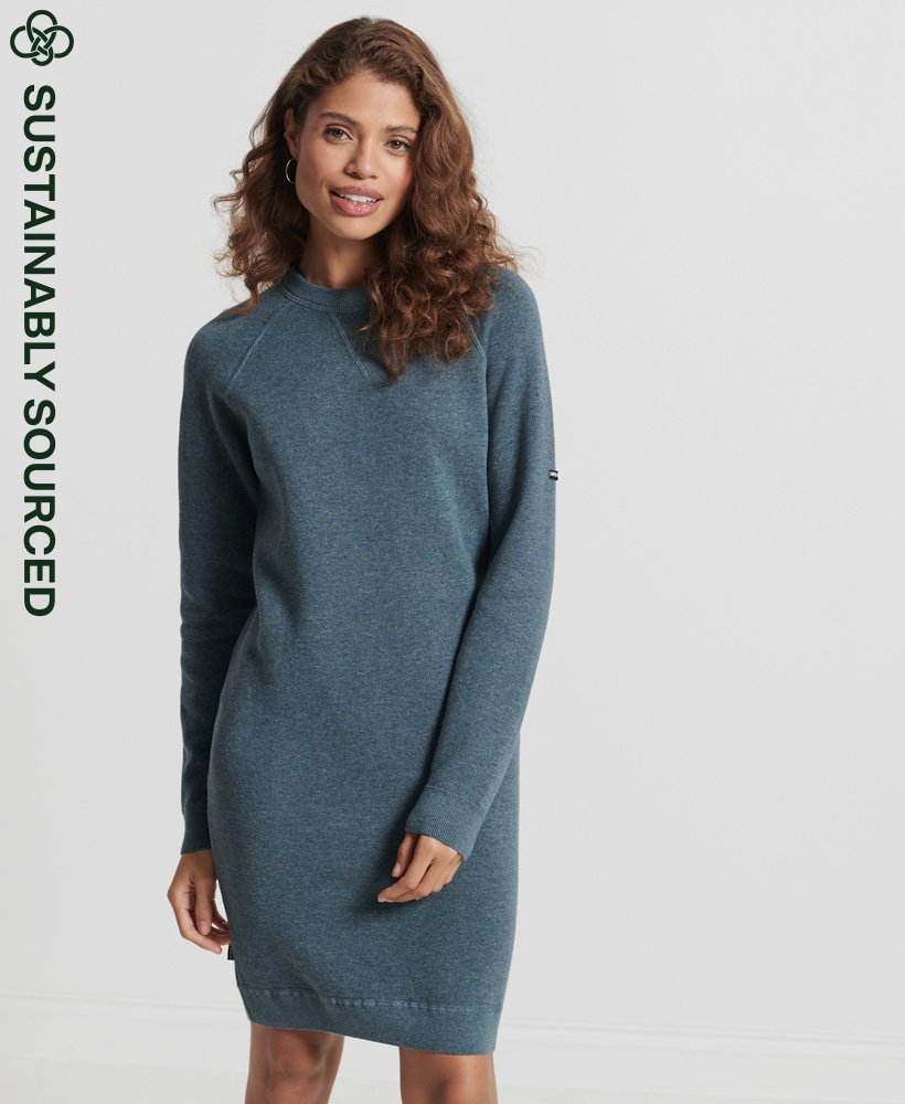 Womens - Organic Cotton Essential Knitted Dress in Blue Mirage Marl ...