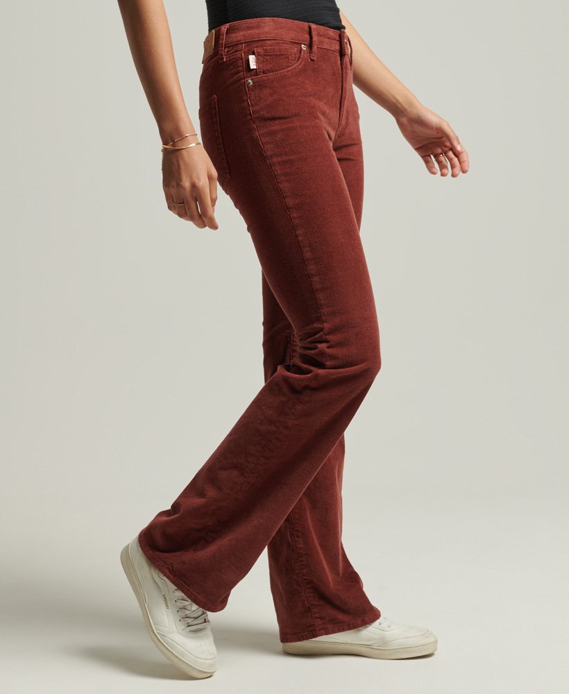 Womens Mid Rise Slim Cord Flare Jeans In Russet Brown Superdry