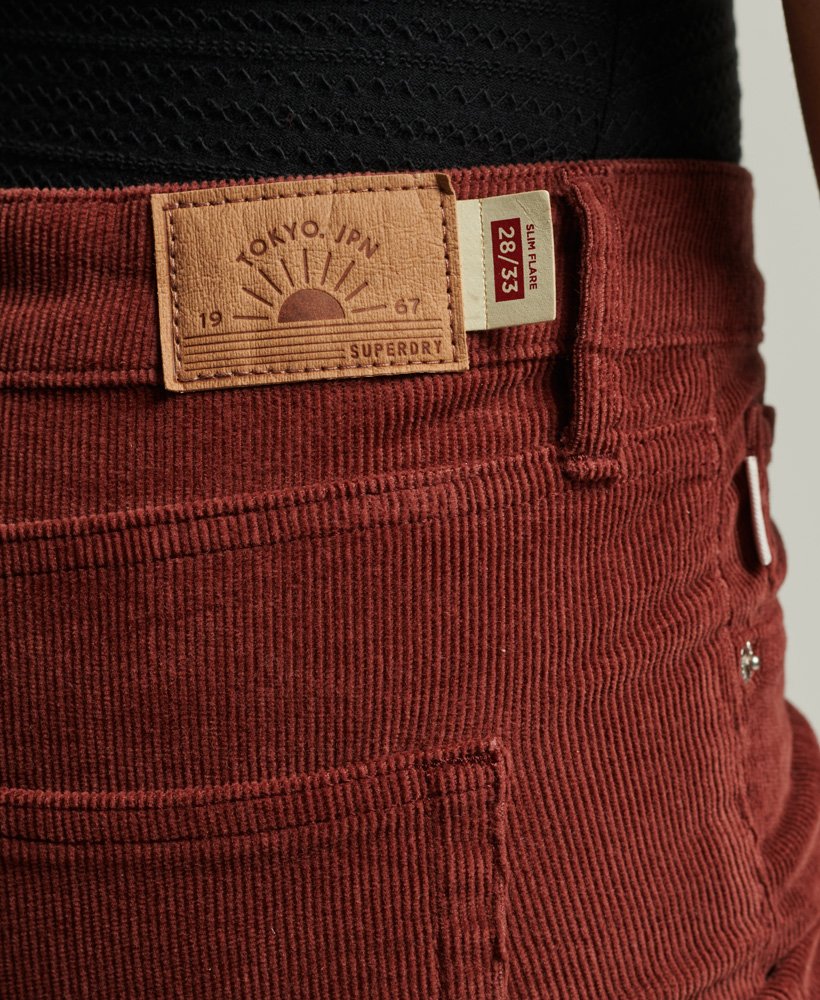 Womens Mid Rise Slim Cord Flare Jeans in Russet Brown Superdry