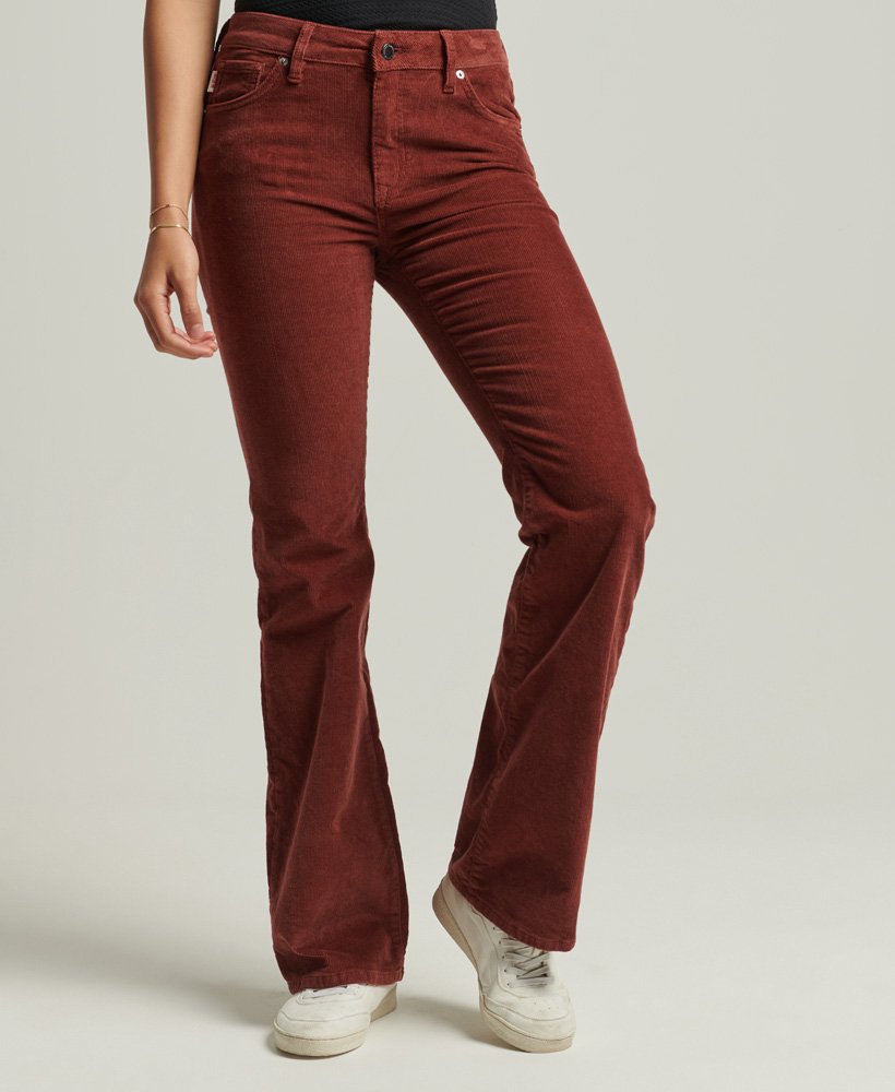 Womens - Mid Rise Slim Cord Flare Jeans in Russet Brown | Superdry