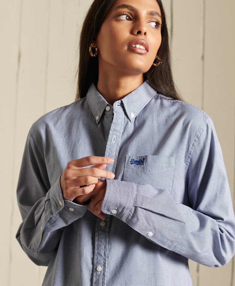 Women’s Studios Oxford Boyfriend Shirt in Broken Gingham Blue Superdry