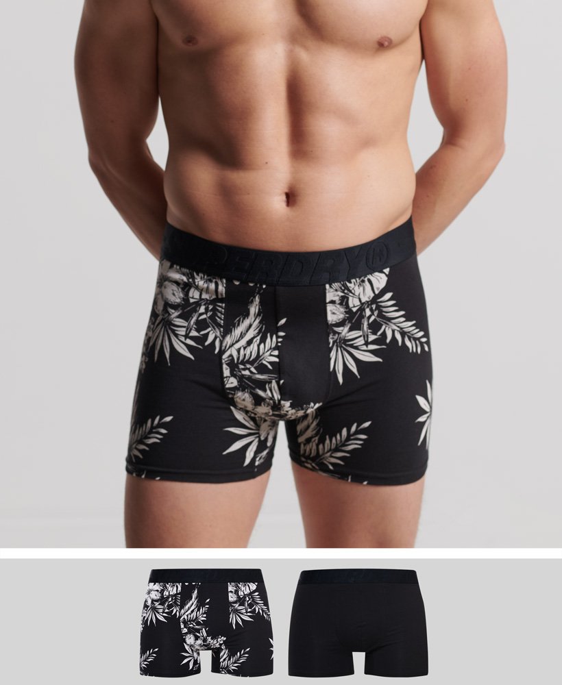 Men's Organic Cotton Boxer Double Pack in Black Aop/black