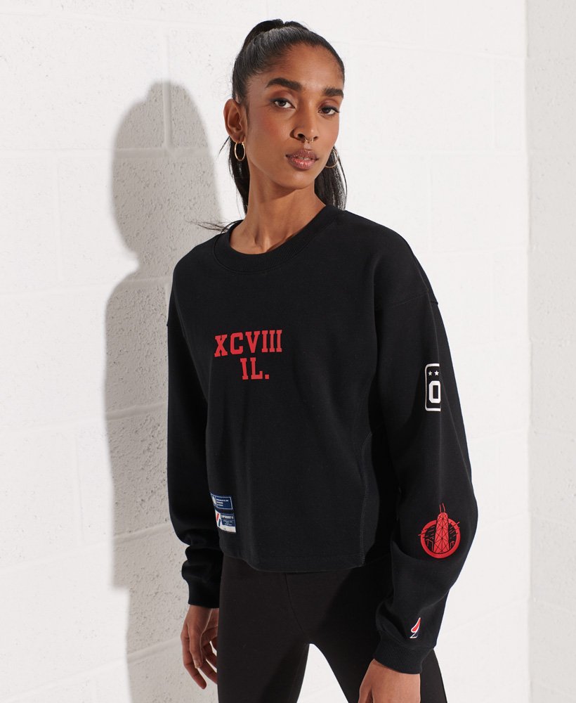 Womens - Varsity Arch Batwing Crew Sweatshirt in Black | Superdry UK