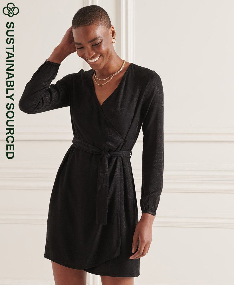 Womens - Studios Jacquard Wrap Dress in Black | Superdry