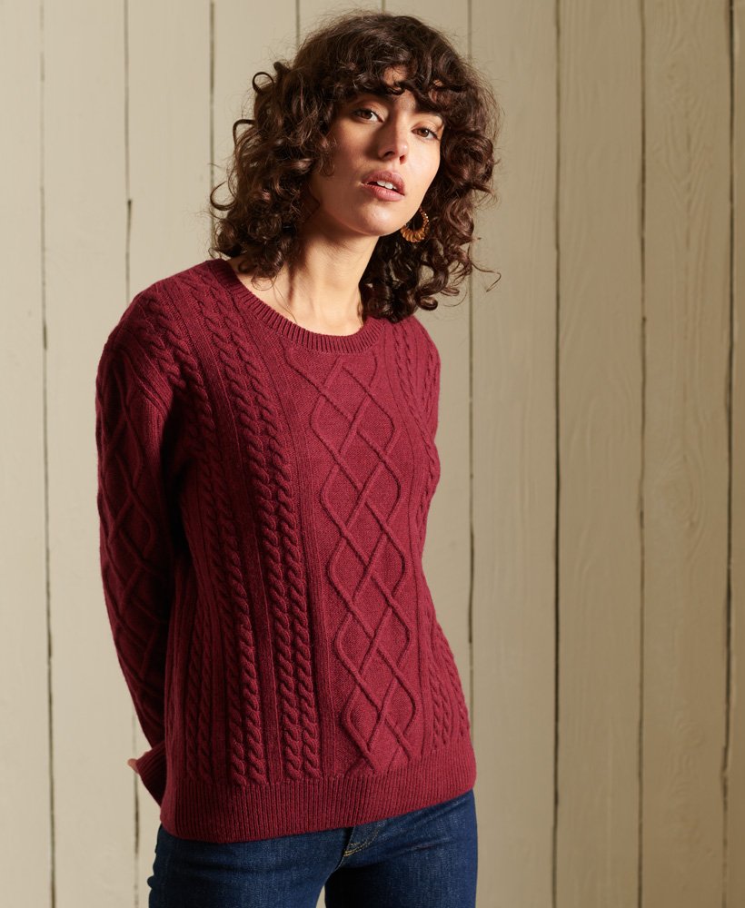 Cable-knit jumper - Burgundy marl - Ladies