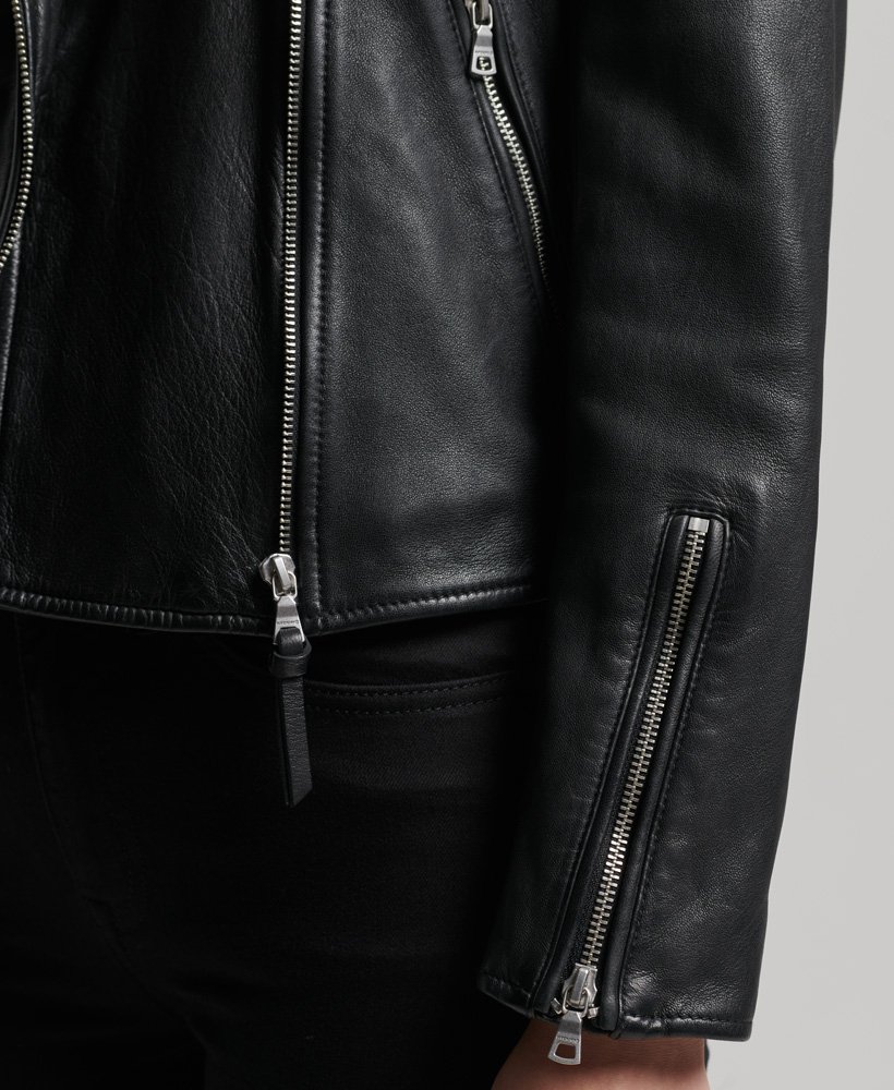 Womens - Studios Leather Biker Jacket in Black | Superdry UK