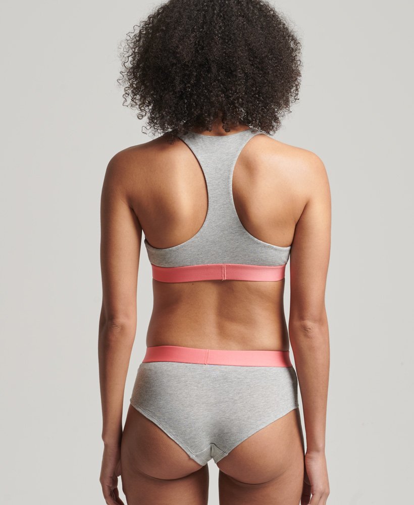 Women's Organic Cotton Large Logo Hipster Briefs in Grey Marl/fluro Coral
