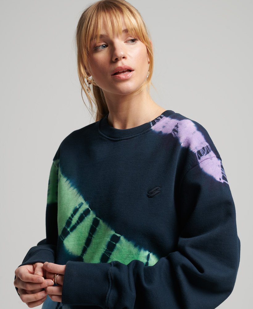 Womens - Tie Dye 2.0 Crew Sweatshirt in Navy/lime/purple | Superdry UK