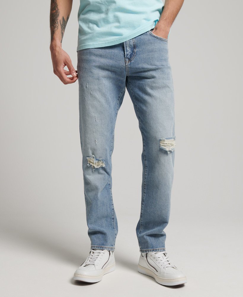Mens - Tailored Straight Jeans in Beak Beat Up Blue | Superdry UK