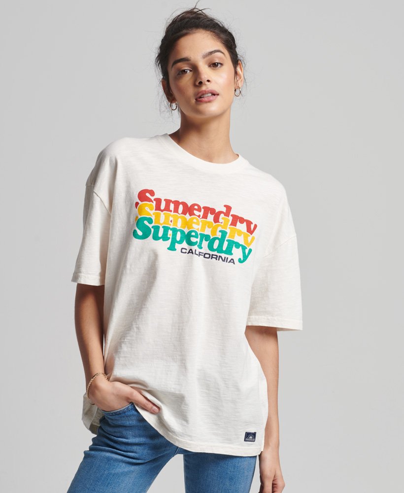 Superdry Vintage Cali Stripe Boxy T-Shirt White