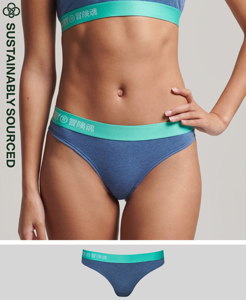 Womens - Organic Cotton Offset Logo Bikini Briefs in Blue | Superdry