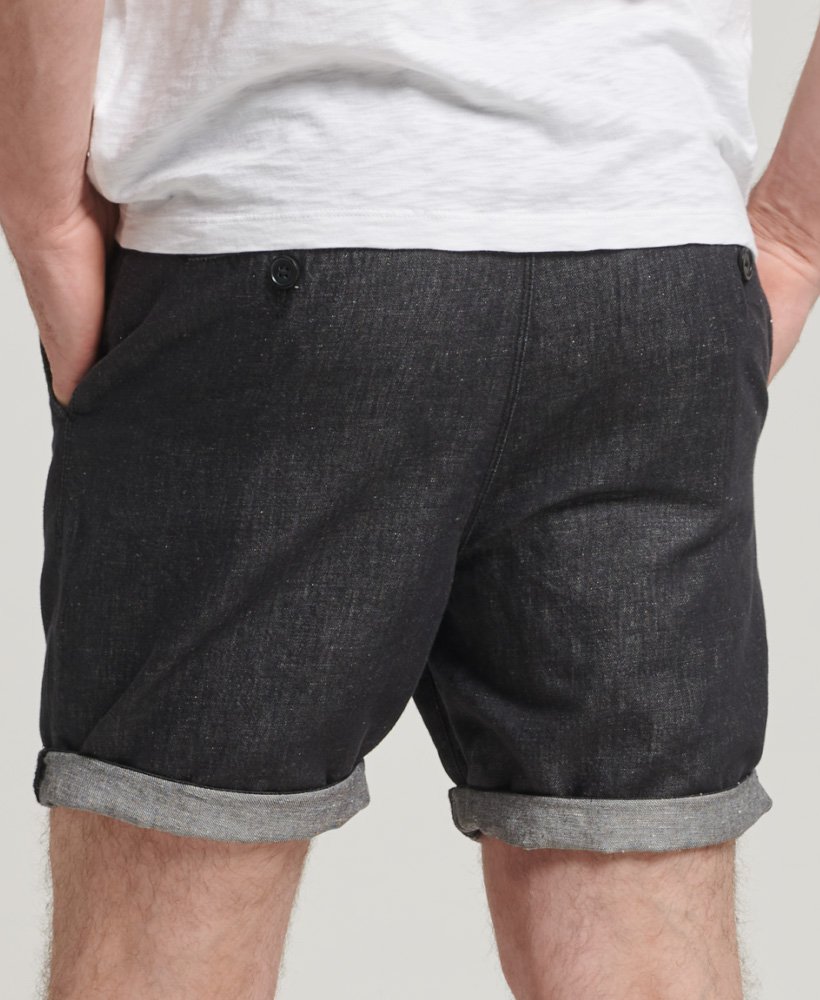 Mens - Organic Cotton Studios Linen Turn Up Shorts in Black | Superdry