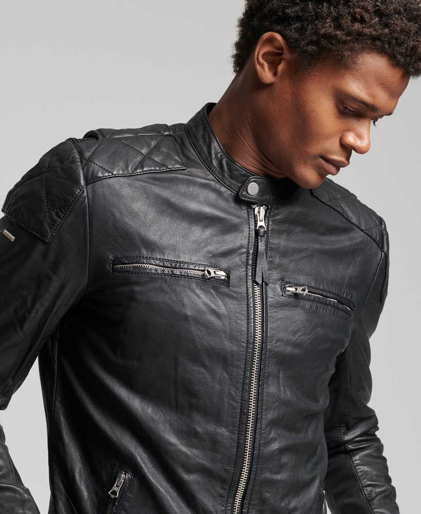 Noir Veste en cuir Moto Racer - pour Homme