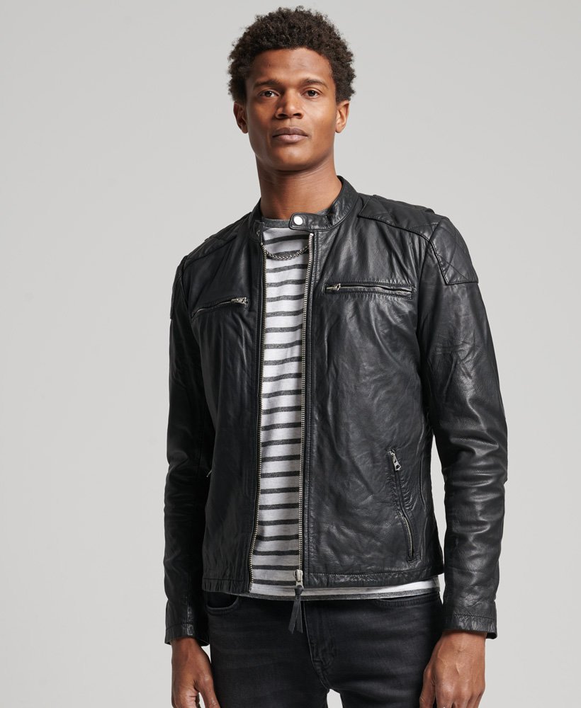 Superdry Leather Moto Racer Jacket in Black for Men Save 57% Mens Clothing Jackets Leather jackets 