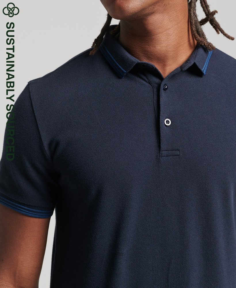 Men's Organic Cotton Tipped Pique Polo Shirt in Eclipse Navy | Superdry US