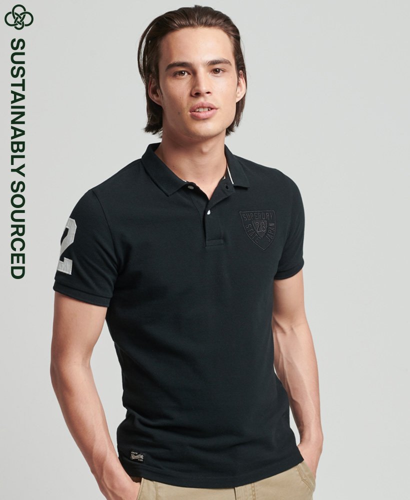 Mens - Organic Cotton Vintage Superstate Polo Shirt in Black 