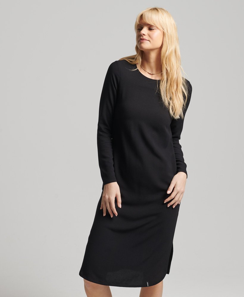 Womens - Studios Long Sleeve Midi Shift Dress in Black | Superdry UK