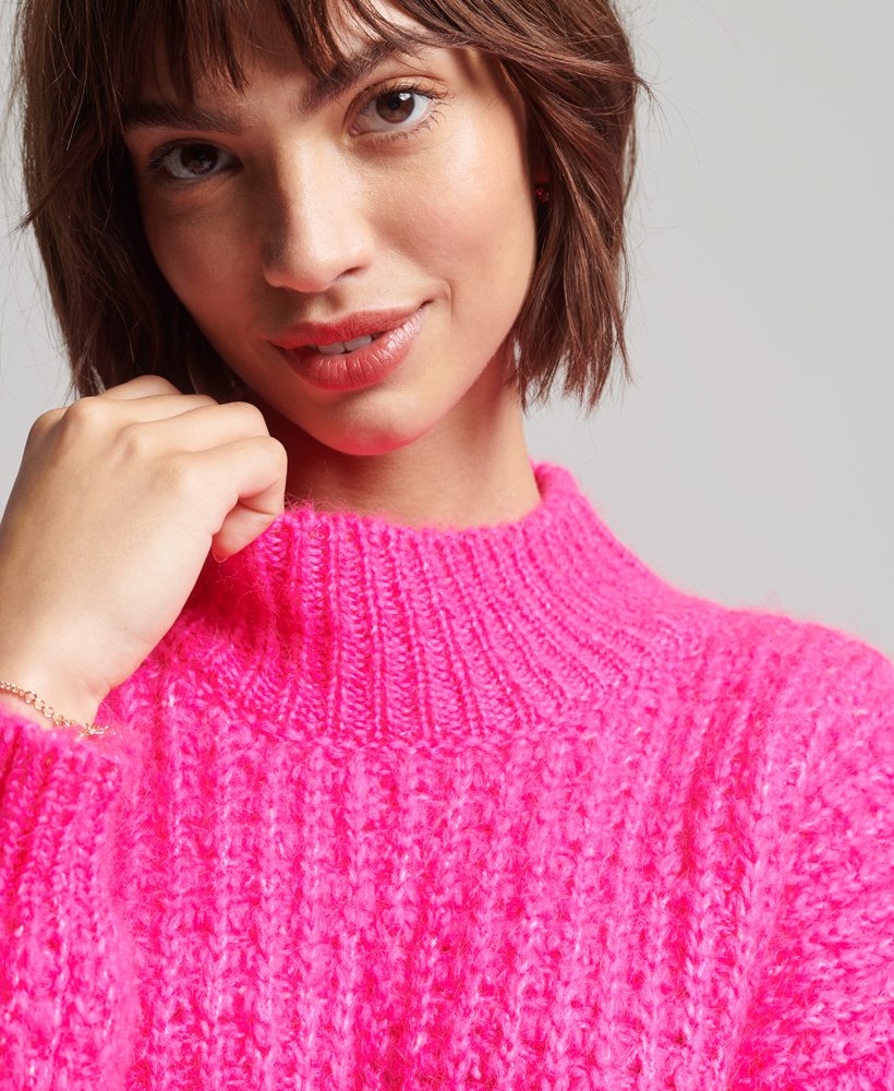 Women's Vintage Brushed Textured Knit Jumper in Neon Pink