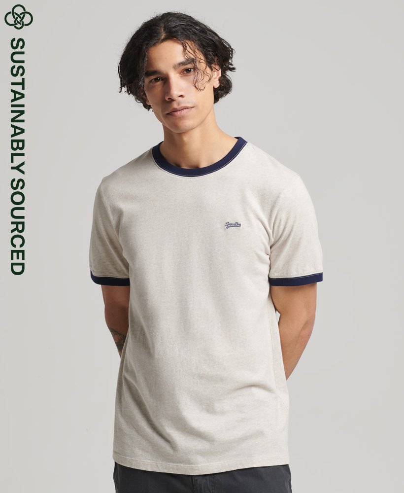 Men's - Organic Essential Logo Ringer T-Shirt in Cream | Superdry IE