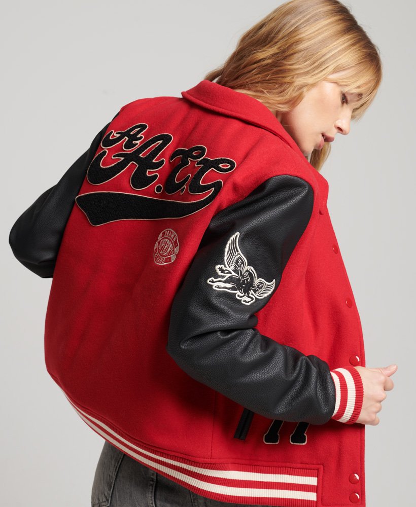 Womens - Vintage Mixed Varsity Bomber in Red | Superdry