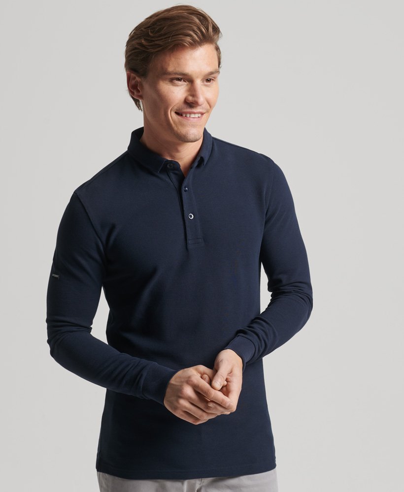 Men's Studios Organic Cotton Pique Polo Shirt in Eclipse Navy | Superdry US