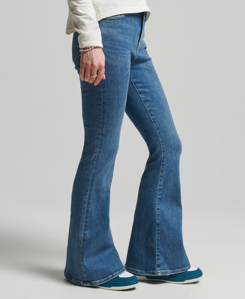 Womens - High Rise Skinny Flare Jeans in Dark Indigo Aged | Superdry UK