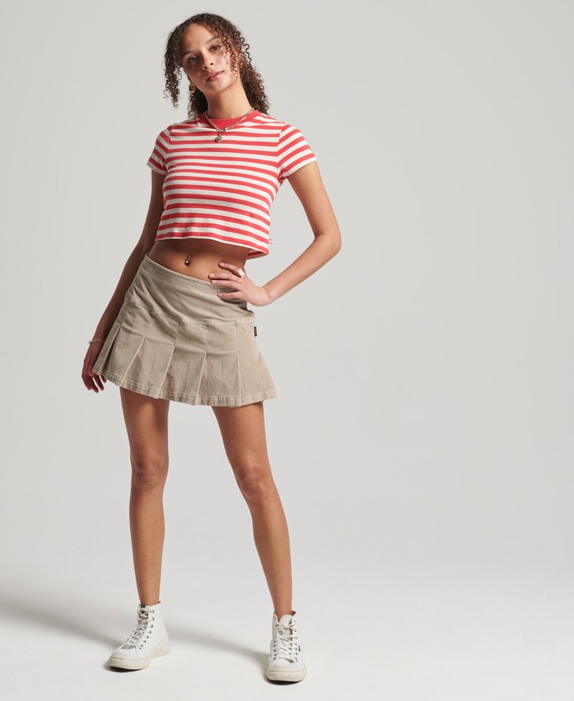 Womens - Vintage Cord Pleated Mini Skirt in Cream | Superdry