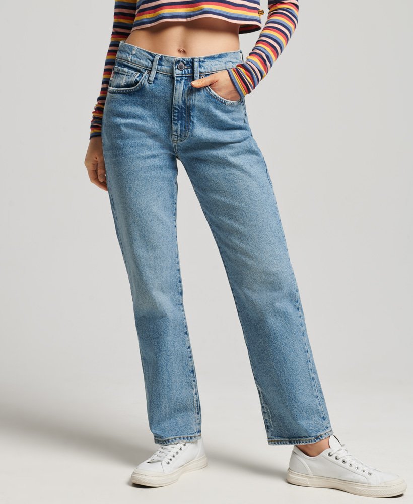 Women's - High Rise Straight Jeans in Ludlow Blue Stone | Superdry IE