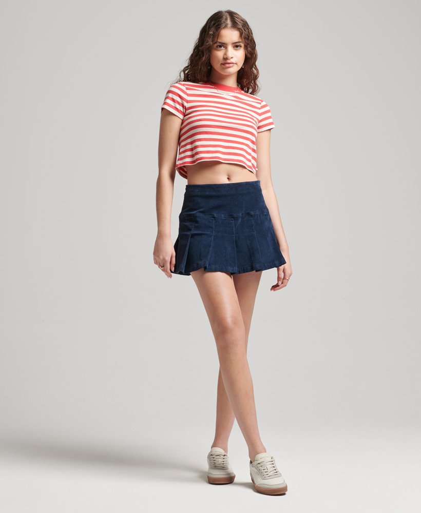 Womens Vintage Cord Pleated Mini Skirt in Navy Superdry