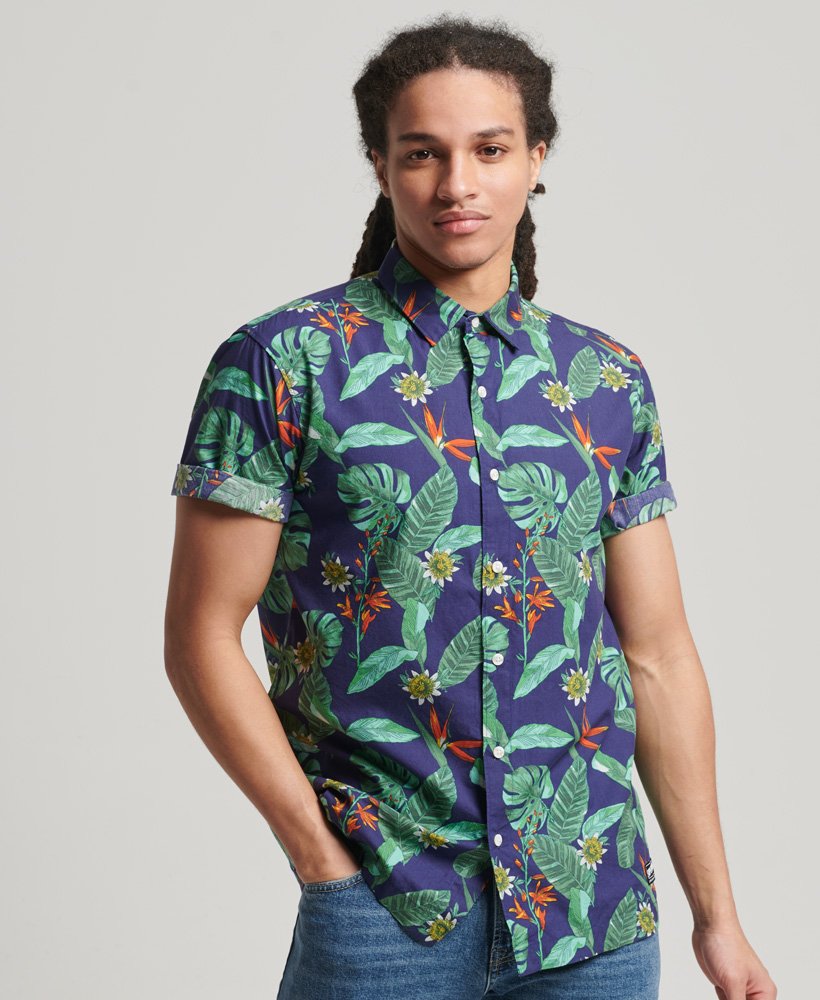 Men's - Hawaiian Shirt in Navy Tropical Aop | Superdry UK