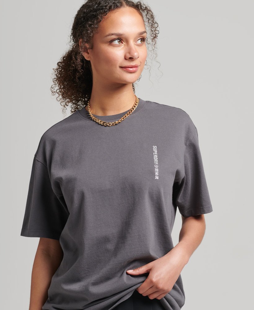 Womens - Core Logo Linear Loose T-Shirt in Charcoal | Superdry UK