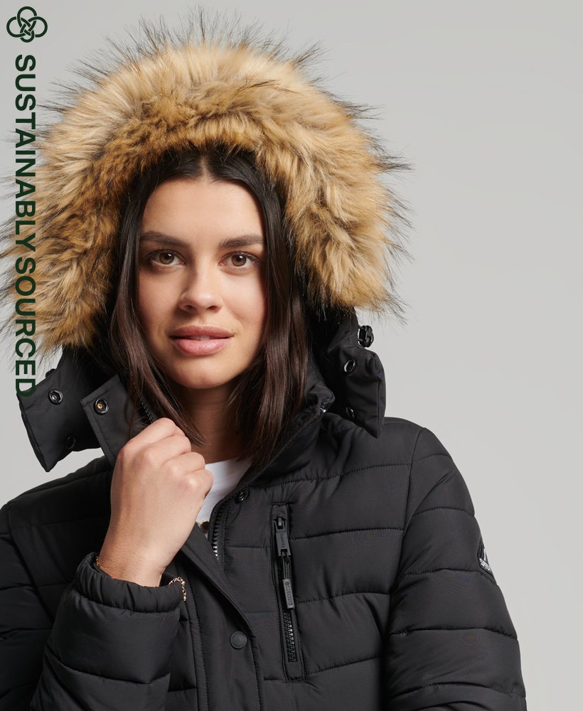 Damen - Klassische Fuji Jacke mit Kunstfellbesatz Schwarz | Superdry DE