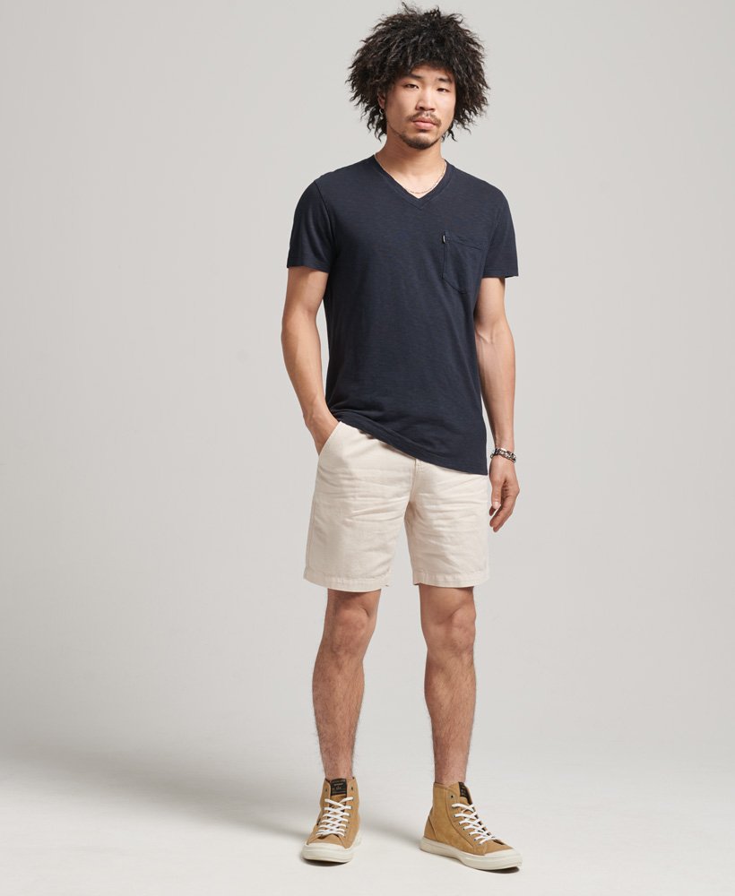 Men's Organic Cotton Studios Linen Turn Up Shorts in Stone