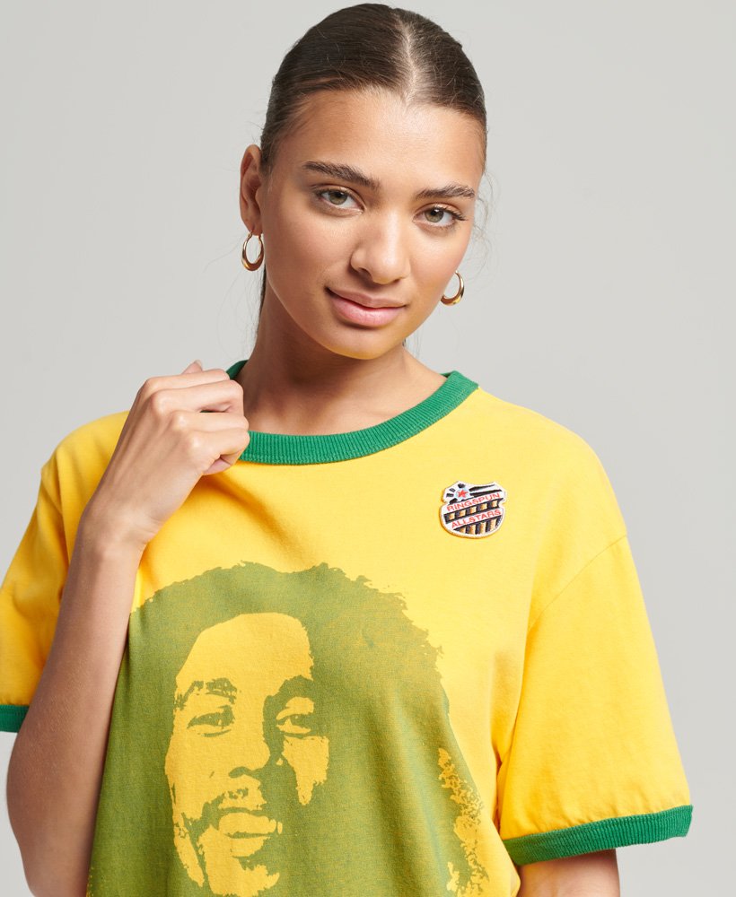Mens Ringspun Allstars Superdry Bob Marley 7 Green T Shirt Cotton Size S 