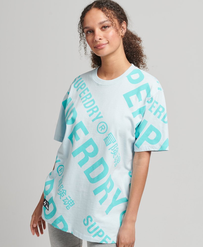 Womens - Unisex Code Core Logo All Over Print T-shirt in Quiet Tide |  Superdry UK