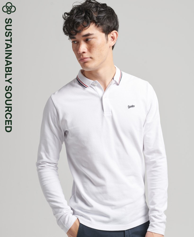 Men's Vintage Tipped Long Sleeve Polo Shirt in White | Superdry CA-EN