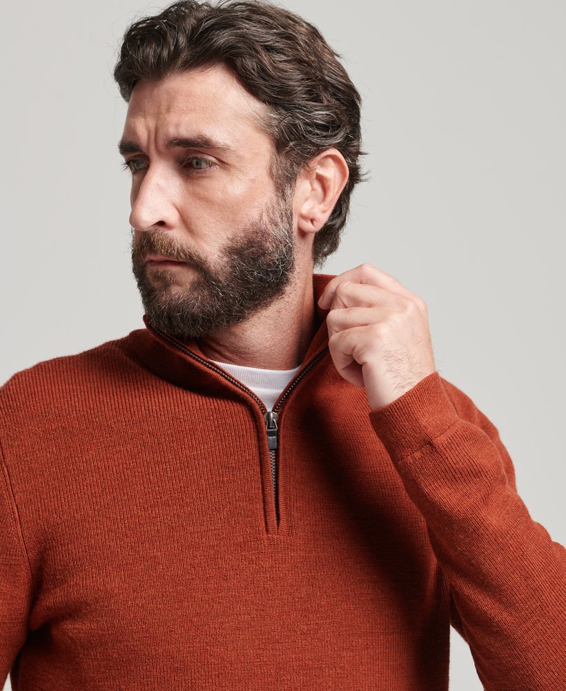 Mens Merino Half Zip Jumper in Brown Superdry