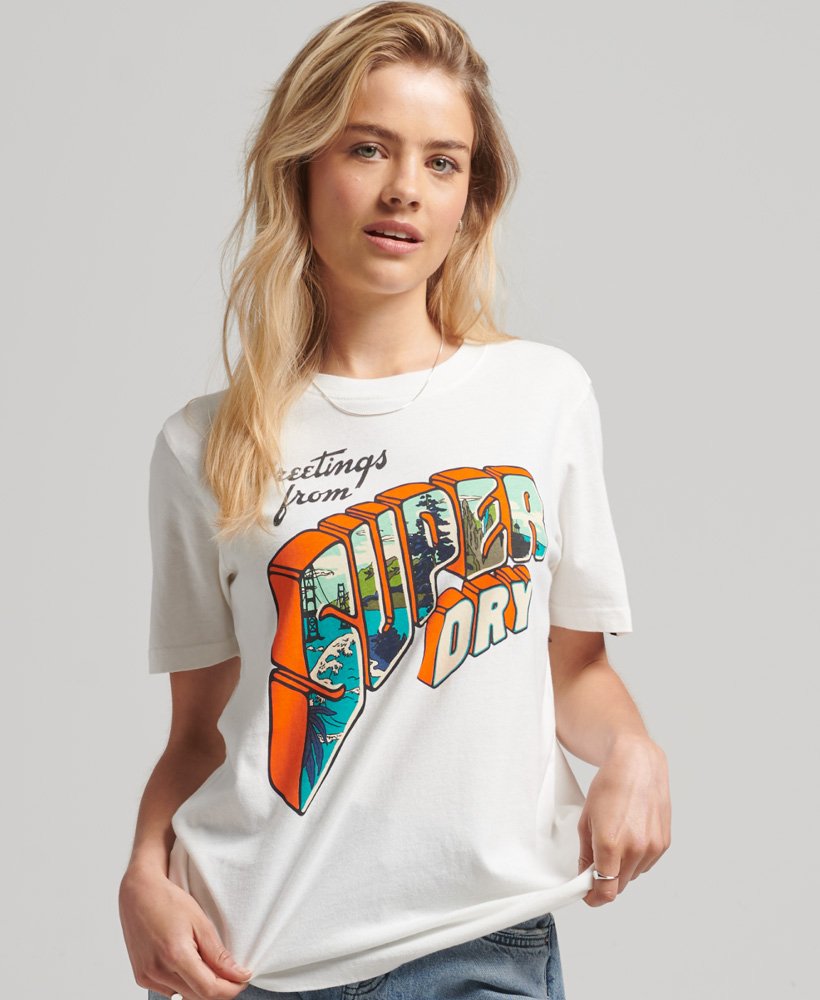 Superdry Vintage Travel Sticker T-Shirt - Women's Womens T-shirts