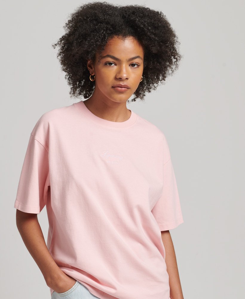 Womens - Heritage Embroidered Loose T-Shirt in Pink | Superdry