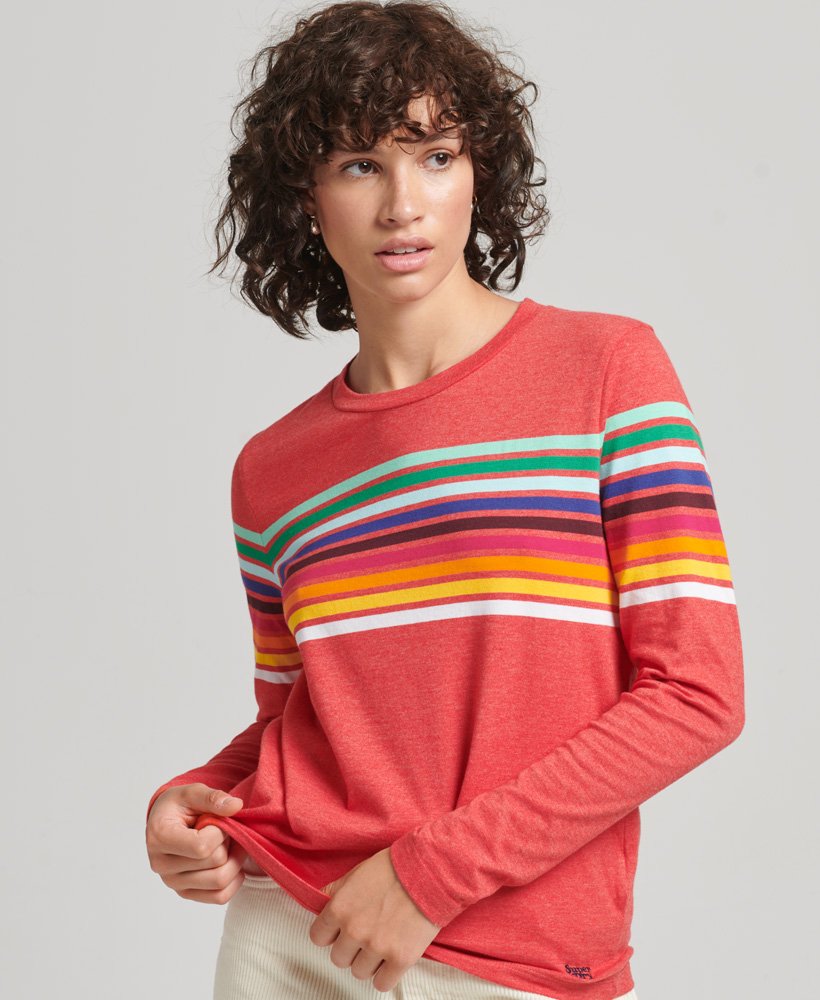 Womens Organic Cotton Cali Stripe 20 Long Sleeve Top In Red Superdry