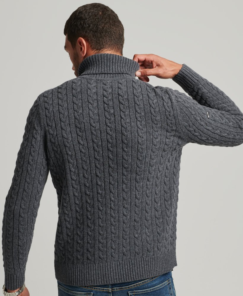 Superdry Wool Cable Roll Neck Jumper Dark Grey Mens Clothing Sweaters and knitwear Turtlenecks Tar Marl in Grey for Men 