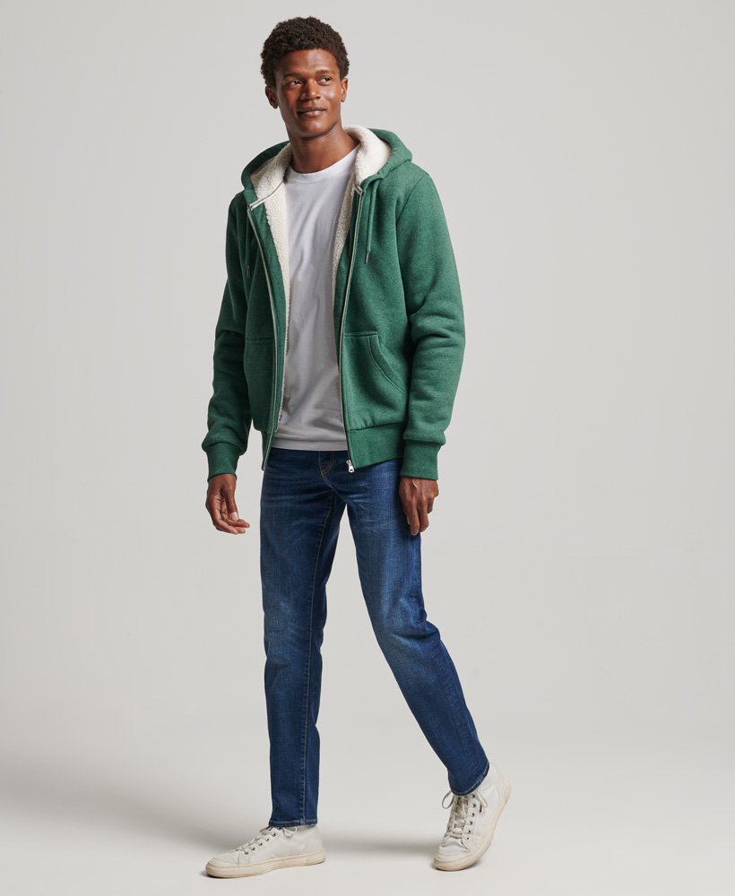 Mens - Essential Borg Lined Zip Hoodie in Green | Superdry