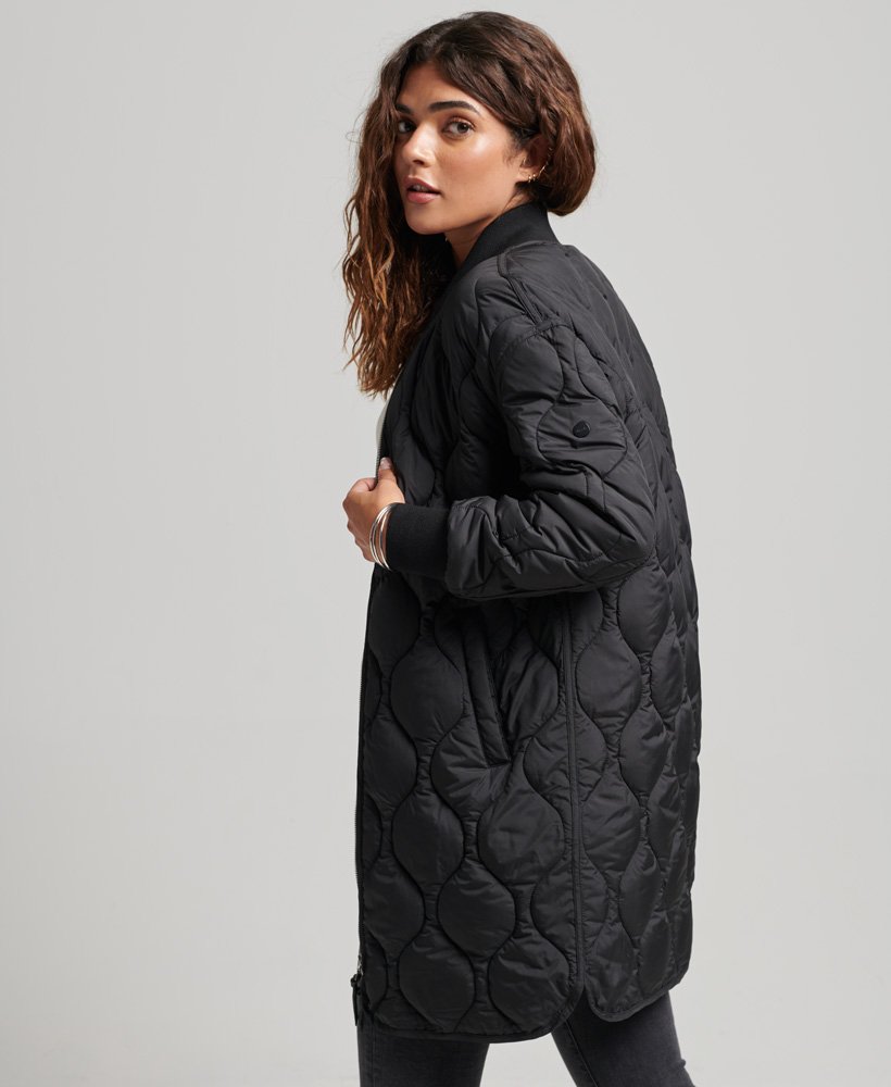 Womens - Longline Quilted Coat in Black | Superdry UK